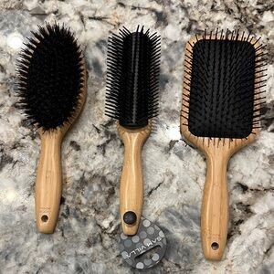 Set of Three Sam Villa Bamboo Hair Brushes